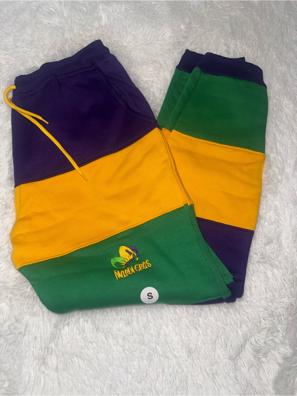 Men's Mardi Gras Jogger Pants in Green, yellow & Purple